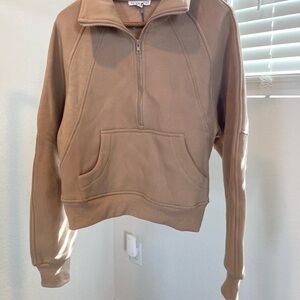 Aritzia Tan Half-Zip Sweatshirt